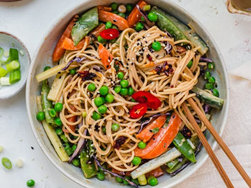 10-Minute Tahini Noodle Salad with Roasted Garlic