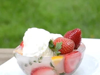 Frozen Ice Bowl with Fruit Garnish