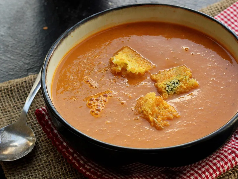 Rosemary Smoked Tomato Bisque with Poblano Cornbread