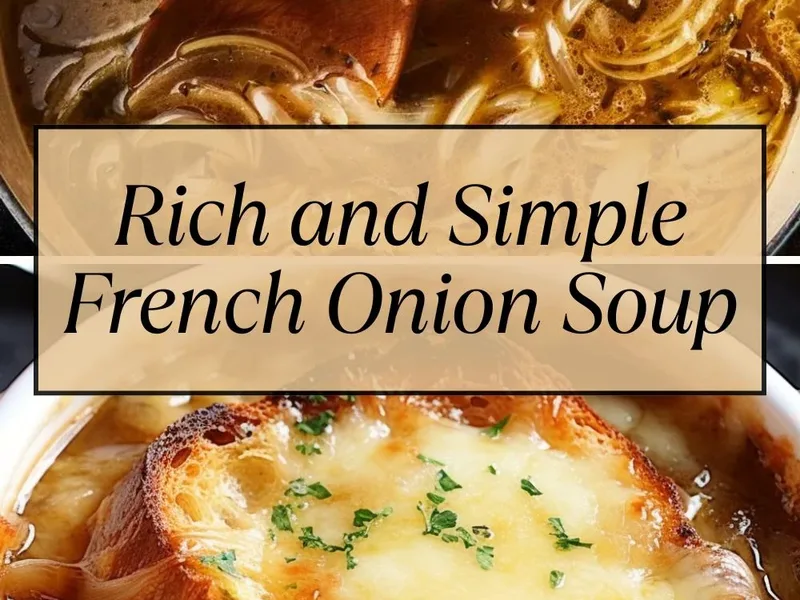 Rich French Onion Soup with Three-Cheese Topping