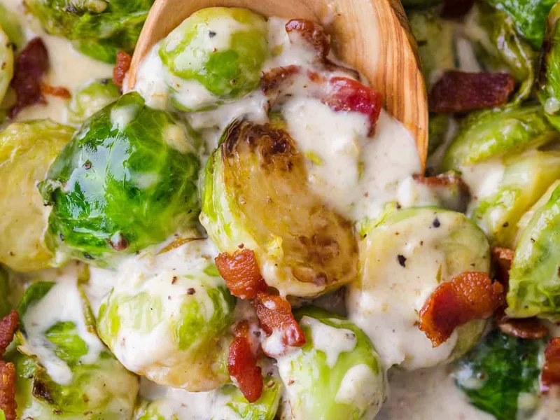 Creamy Brussels Sprouts in Rich Bacon Alfredo Sauce