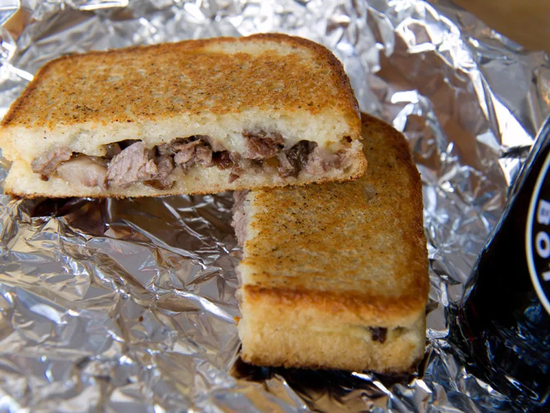 Chopped Steak Grilled Cheese Sandwich with Sharp Cheddar