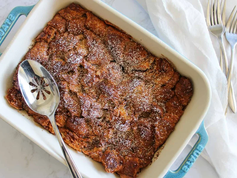 Overnight Croissant French Toast Casserole with Vanilla Custard