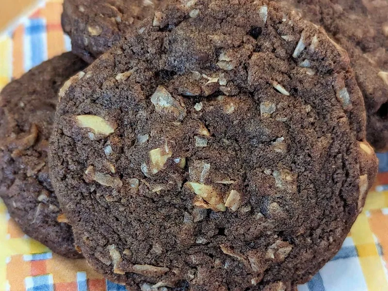 Chewy Chocolate Coconut Cashew Cookies with Double Sugar