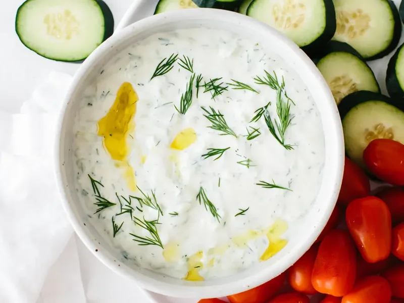 Authentic Greek Tzatziki with Cucumber and Fresh Dill