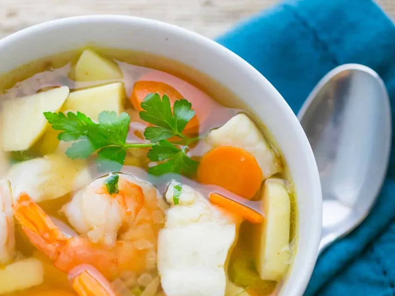 Russian Shrimp and Fish Soup with Root Vegetables