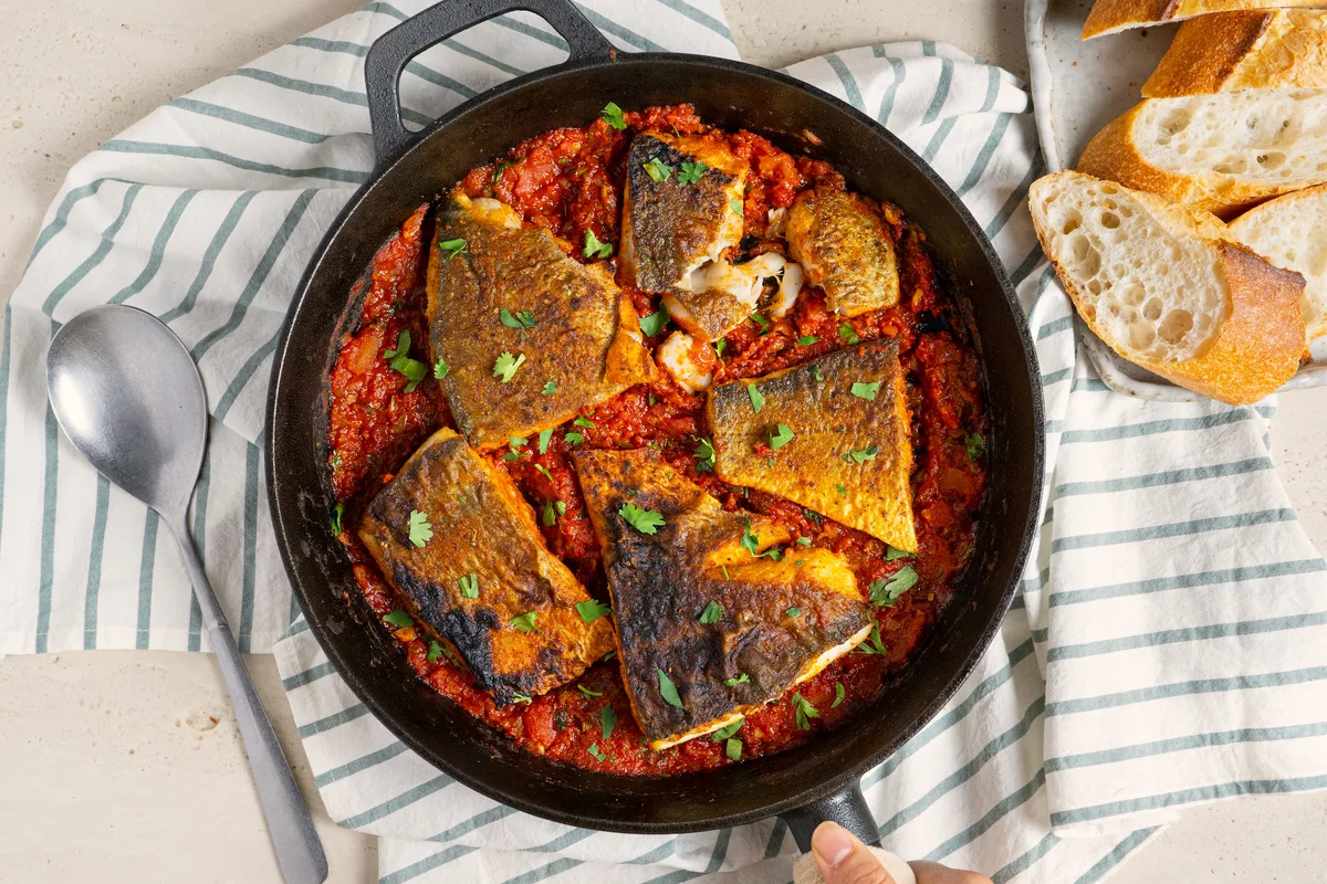 Pan-Fried Sea Bass with Spiced Tomato Sauce | EasyCook