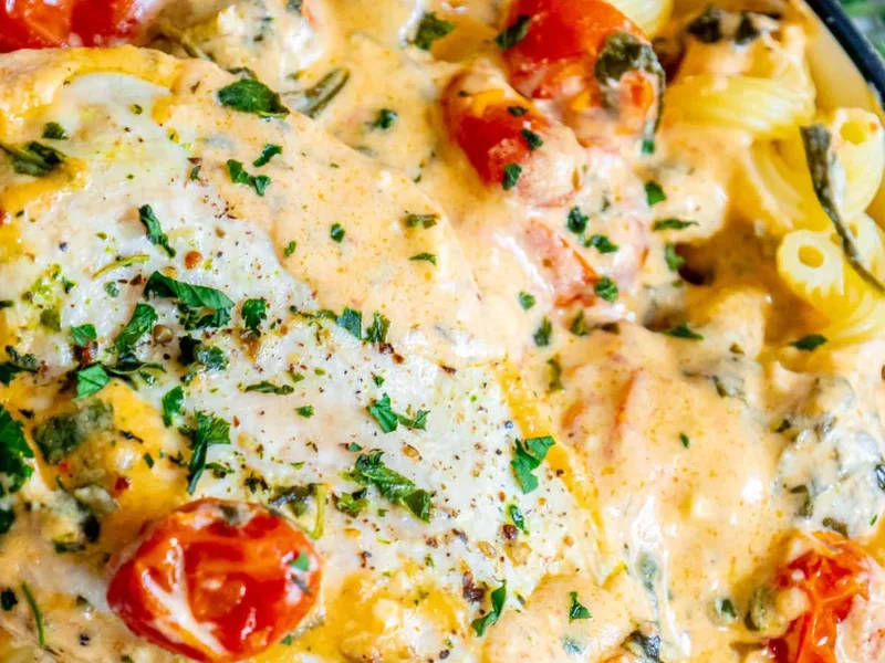 Baked Feta and Spinach Chicken with Tomatoes and Garlic