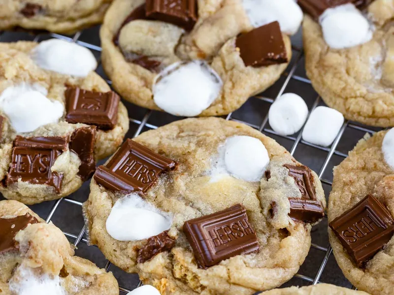 S'mores Cookies with Graham Crackers and Marshmallows