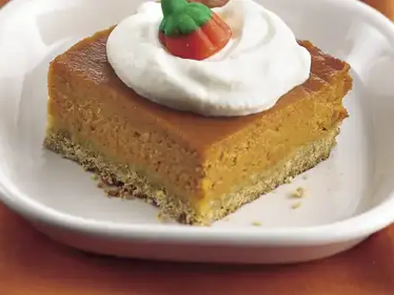 Honey-Pumpkin Dessert Squares with Oat Crust and Whipped Cream