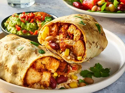 Air Fryer Vegetarian Burrito with Quorn and Pea Guacamole