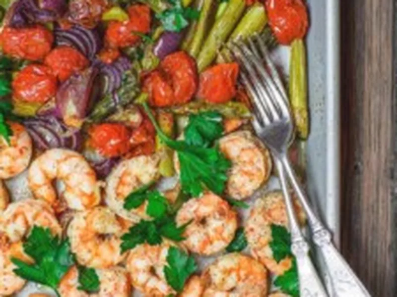 Mediterranean Sheet Pan Baked Shrimp and Vegetables