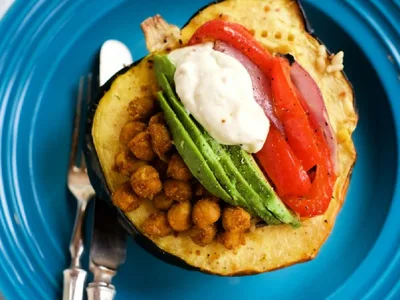 Mediterranean Acorn Squash Bowls with Spiced Chickpeas