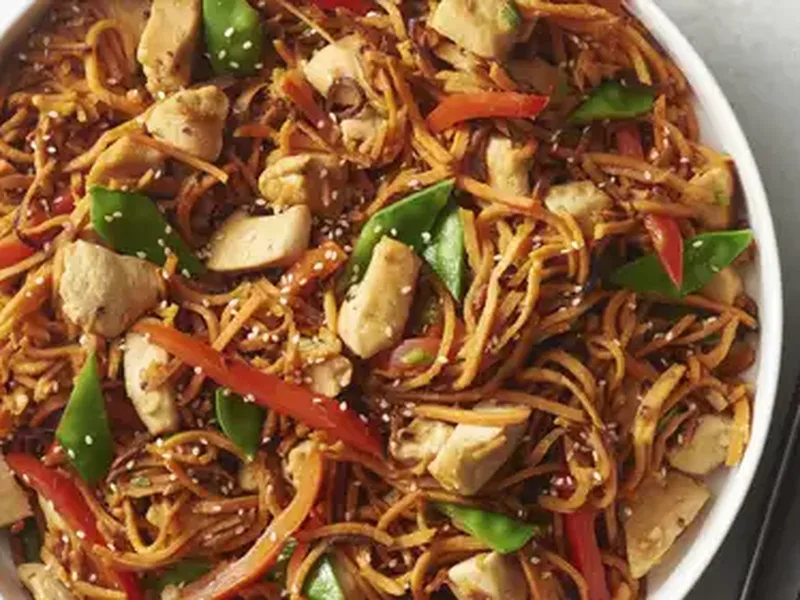 Sweet Potato Noodle Chicken Lo Mein with Fresh Vegetables