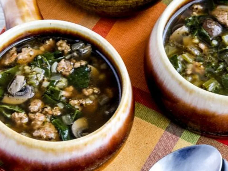 Ground Turkey Mushroom Soup with Spinach