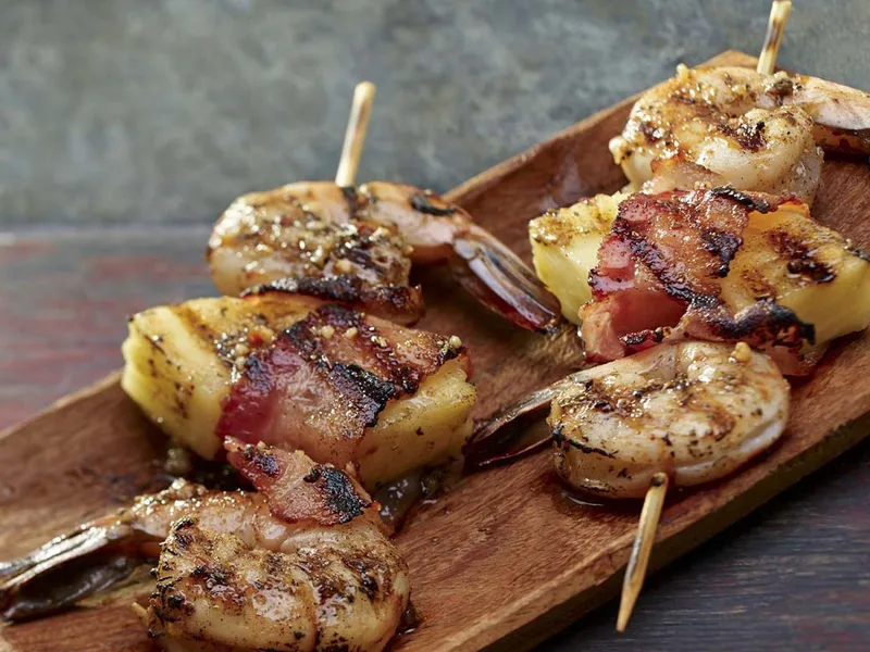 Mojito Lime Shrimp Skewers with Bacon Pineapple