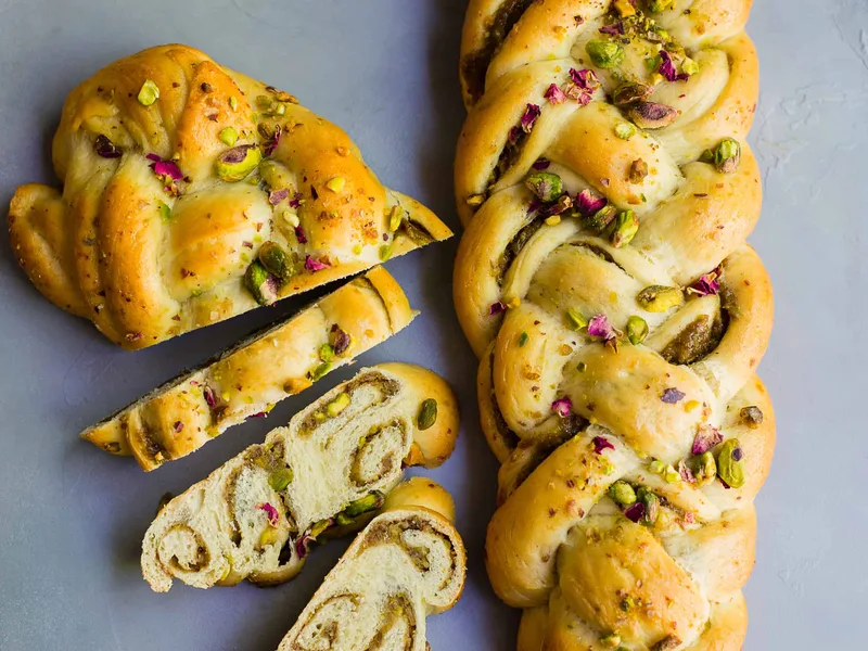 Cardamom Date Rosewater Challah with Pistachio Filling