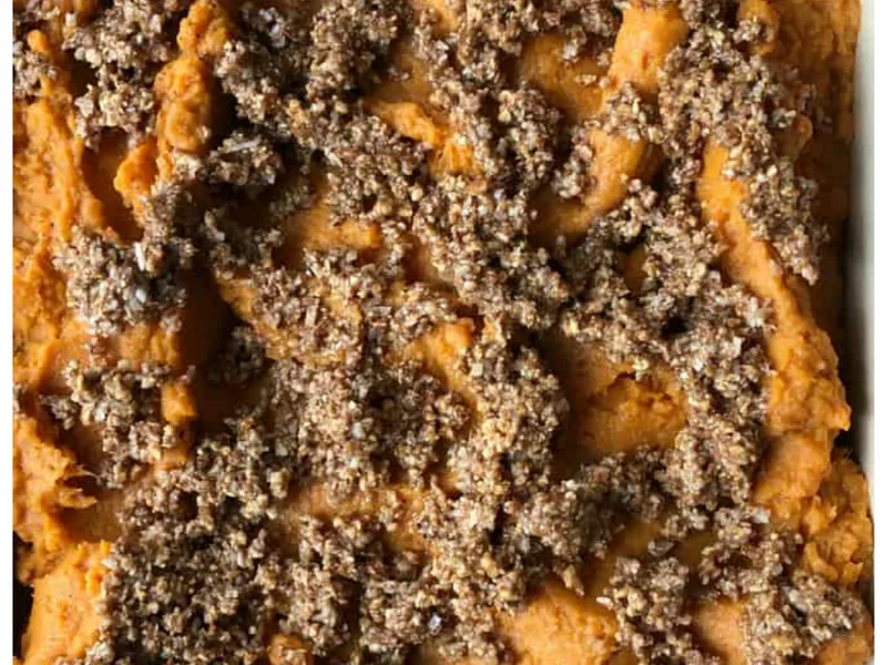 Dairy-Free Sweet Potato Casserole with Coconut Pecan Topping