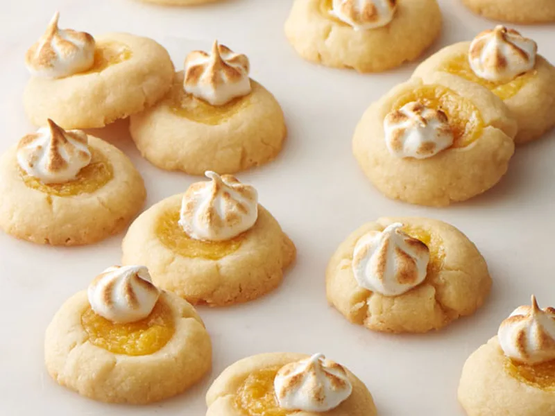 Lemon Meringue Thumbprint Cookies with Torched Peaks