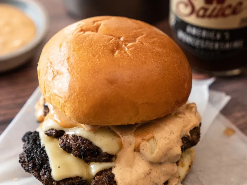W Sauce Smash Burgers with Crispy Cheese and Caramelized Onions
