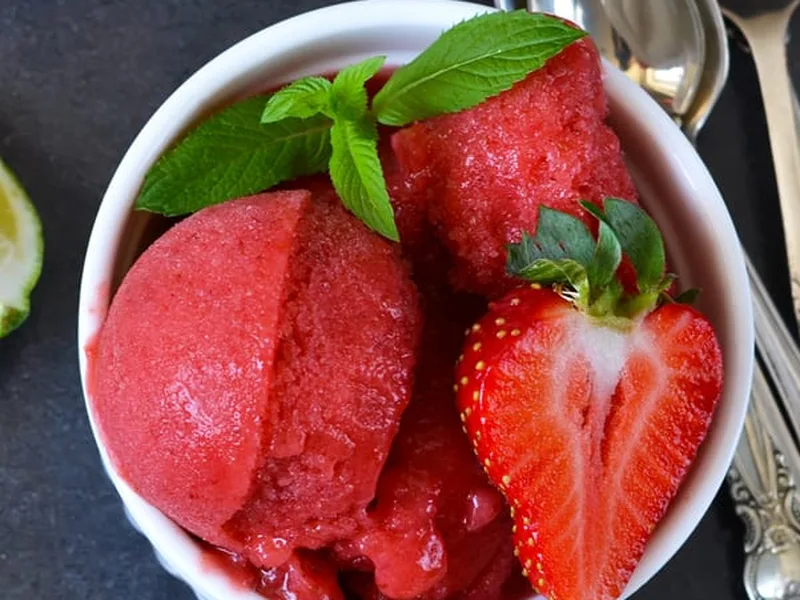 Fresh Lime Strawberry Sorbet with Simple Sugar Syrup