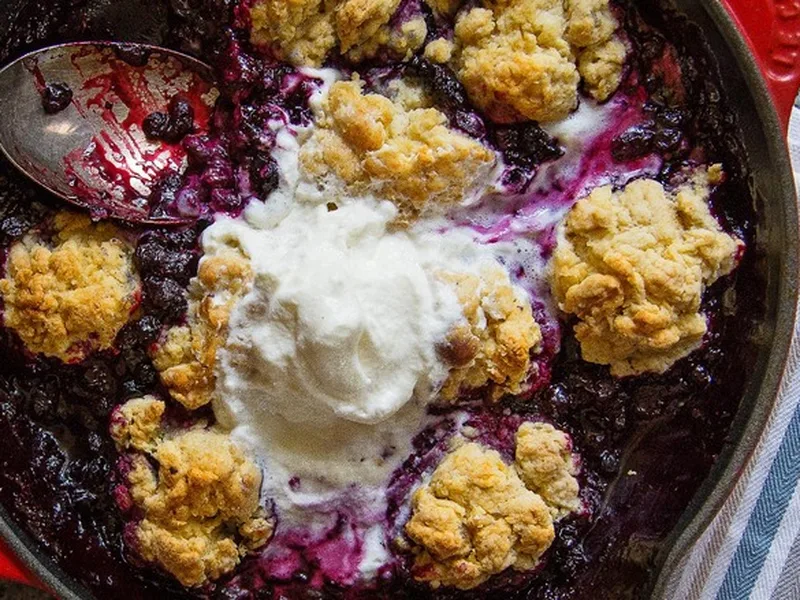 Huckleberry Cobbler with Lime and Macadamia Nuts
