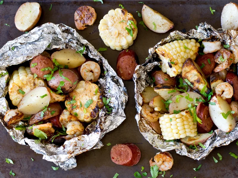 Idaho Potato Low Country Boil Grill Packets with Shrimp