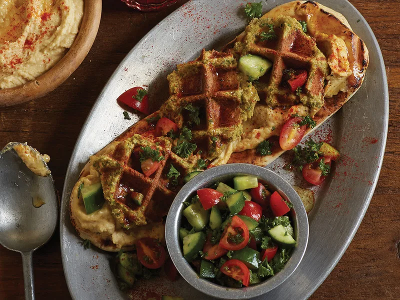 Crispy Waffled Falafel with Homemade Hummus