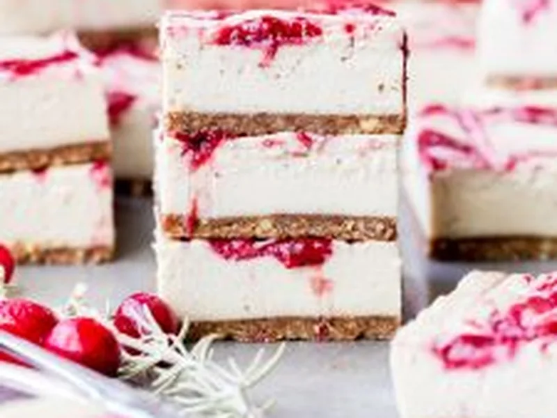 Vanilla Bean Cranberry Cheesecake Bars with Pecan Crust