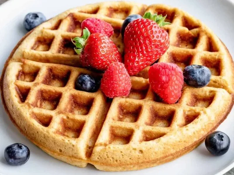 Overnight Whole Wheat Yeast Waffles with Maple Syrup