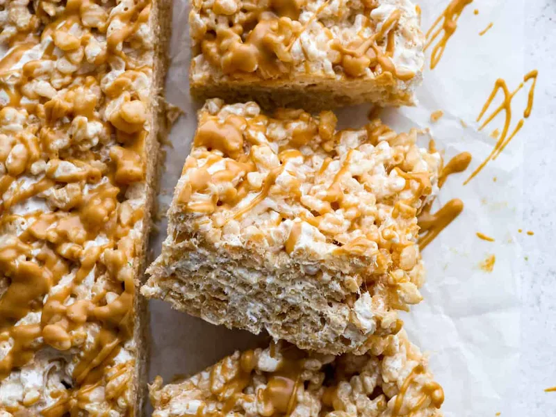 Peanut Butter Rice Krispies Treats with Marshmallow Swirl