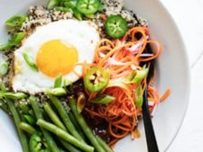 Korean-Inspired Quinoa Bibimbap Bowls with Pickled Vegetables
