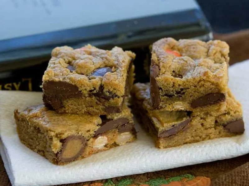 Peanut Butter Candy Bar Blondies with Reese's and Chocolate