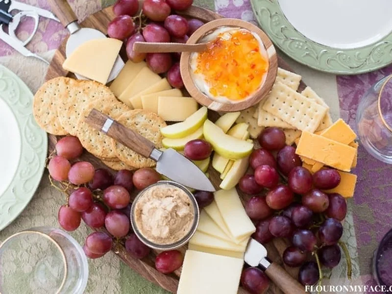 Apple-Smoked Gouda and Cheddar Cheese Platter with Grapes