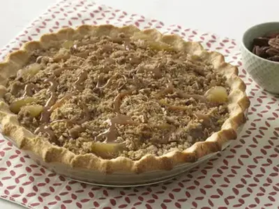 Easy Bisquick Apple Pie with Caramel and Pecan Streusel