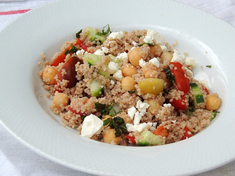 Spring Farro Couscous Salad with Feta and Fresh Herbs