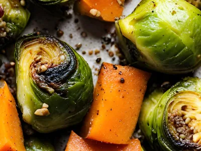 Roasted Crispy Sweet Potato and Brussels Sprouts