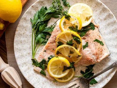 Lemon-Herb Steamed Salmon with Butter and Stock