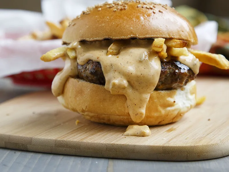 Chili Cheese Fry Burger with Homemade Sauce