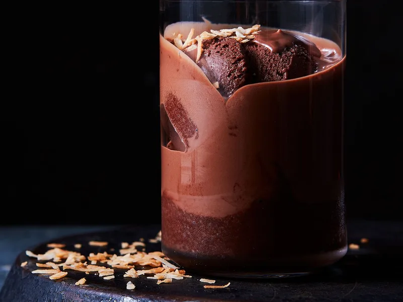 Frozen Hot Chocolate Float with Dark Chocolate and Coconut