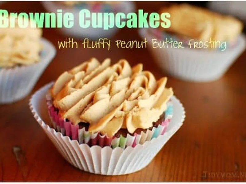 Fudgy Brownie Cupcakes with Creamy Peanut Butter Frosting