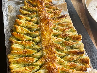 Pesto Puff Pastry Christmas Tree with Parmesan