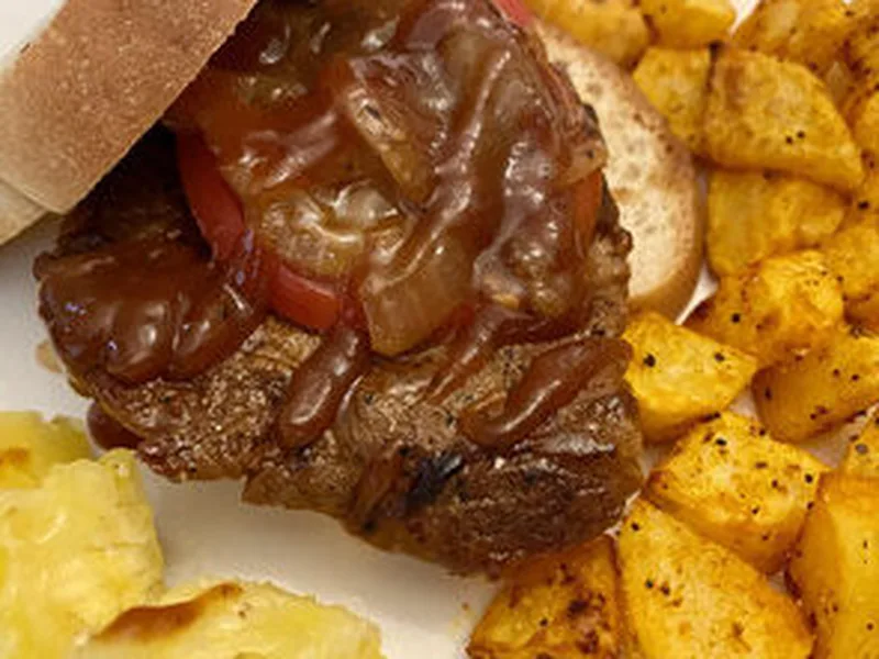 Australian Cube Steak Burger with Caramelized Onions