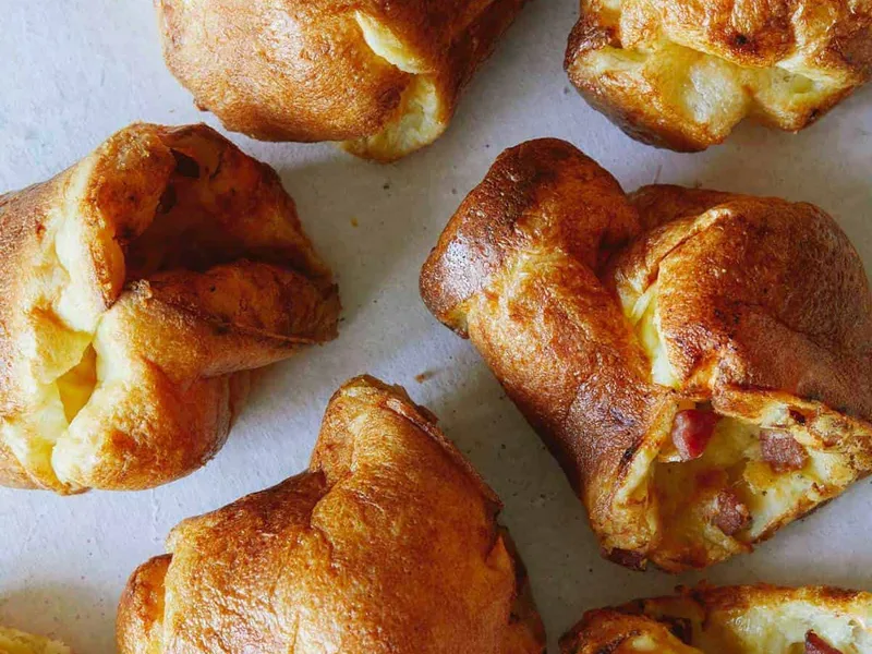 Ham and Swiss Cheese Popovers with Brown Sugar Ham
