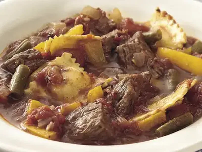 Italian Beef and Ravioli Stew with Balsamic Tomatoes