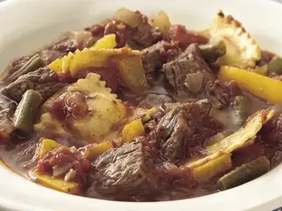 Italian Beef and Ravioli Stew with Balsamic Tomatoes