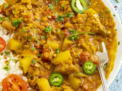 Red Lentil Curry with Coconut Milk and Aromatic Spices