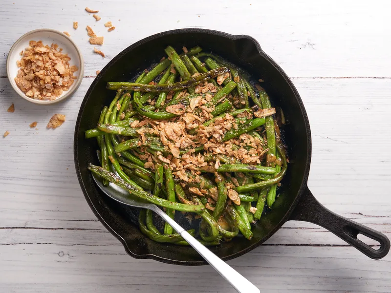 Roasted Green Beans with Crispy Fried Onions