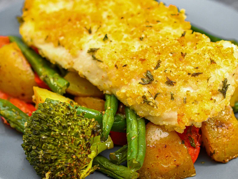 Sheet Pan Panko Parmesan Chicken with Roasted Vegetables