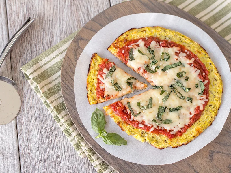 Crispy Squash-Crust Cheese Pizza with Fresh Basil